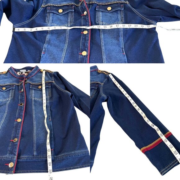 Chico's Zenergy Denim Military Jacket Size 2 = L Stretch Soft Jean Embroidered - Picture 6 of 7